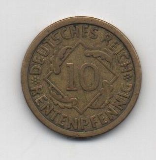 ALEMANIA IMPERIO REPUBLICA WEIMAR DEL AÑO 1924 DE 10 RENTENPFENNIG LETRA A 